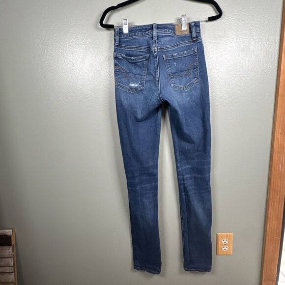 American Eagle Stretch Distressed Hi-Rise Slim Jeans Sz 0 X-Long 34" Inseam - Picture 2 of 11